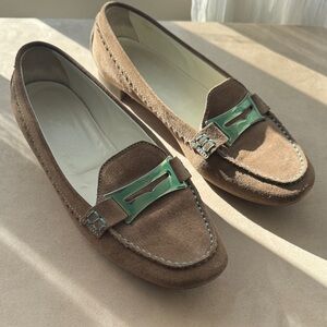 Tod’s Brown Suede Loafers with Green and Blue Accent